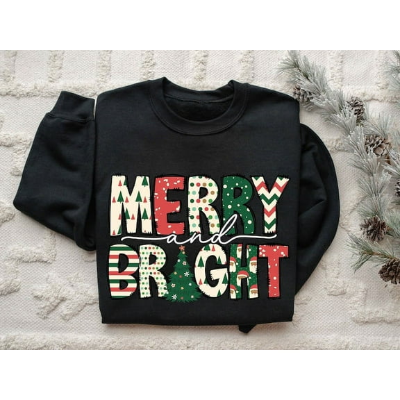 Merry and Bright Sweatshirt, Christmas Sweatshirt, Family Christmas Sweatshirt, Christmas Sweatshirts for Women
