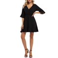 thumbnail image 6 of Women's Wrap Dress Fall 3/4 Sleeve Tunic Short Dresses Formal Skater Party Dress Black Small, 6 of 9