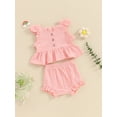 thumbnail image 3 of Biekopu Baby Girl 2Pcs Summer Outfits Fly Sleeve Button Down Ruffle Tops + Shorts Set Infant Clothes, 3 of 9