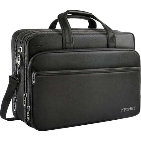 Ytonet 18 inch Laptop Shoulder Bag for Men Women, Waterproof Expandable Messenger Computer Bag Case with Soft PU Leather Handle, Black