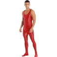 thumbnail image 5 of CHICTRY Mens Nylon Glossy Full Body Unitard Sleeveless One Piece Catsuit Gym Sports Leotard Jumpsuit Red XL, 5 of 7