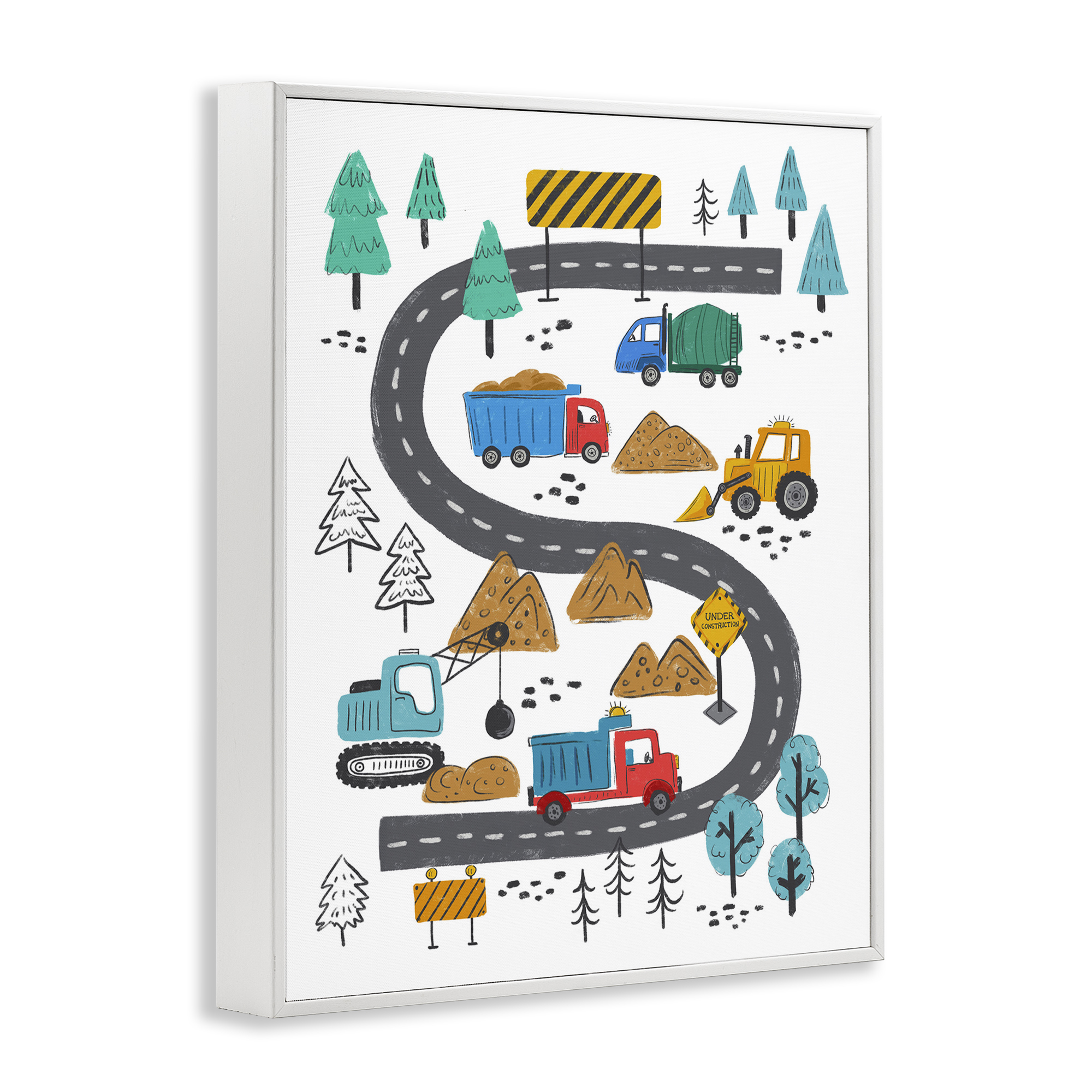 Stupell Industries Construction Vehicles Road Transportation Painting White Framed Art Print Wall Art, 24 x 30