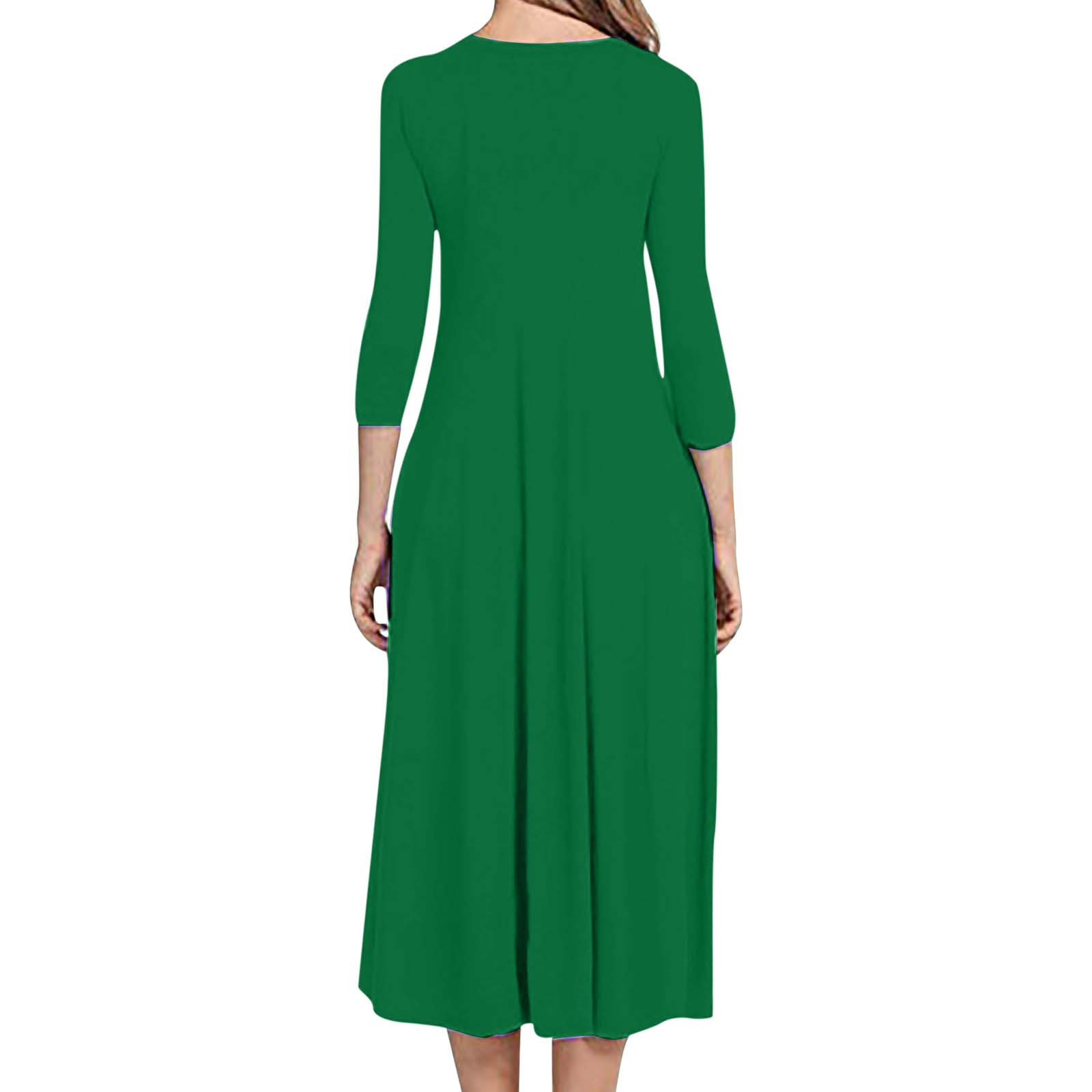 Hfyihgf Women S Fall Casual 3 4 Sleeve Dresses Crewneck Empire Waist Loose A Line Flare Midi