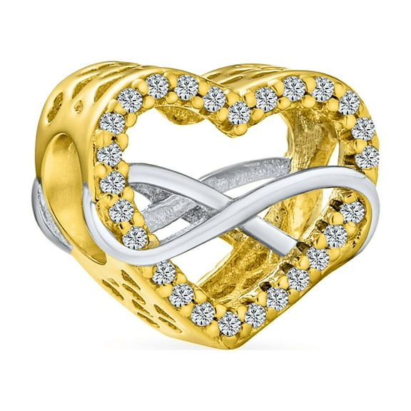 Bling Jewelry Womens Couples Love Knot Crystal Bead Charm Infinity Heart Two Tone Gold Plated Silver