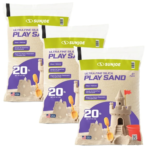 Sun Joe 3 Pack Ultra Fine Silica Play Sand, Sandboxes & Sensory Tables, 20 lbs, PLYSAND20