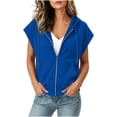 thumbnail image 2 of ClodeEU Women's Hooded Sleeveless Zip Up Vest,Casual Loose Waistcoat with Pocket Blue,Women's Plus M, 2 of 7