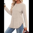 thumbnail image 3 of Camisas de Larga para Mujer, Blusas Tipo Túnica para Mujer, Suéteres Básicos Holgados y Elegantes con Cuello Redondo para Mujer. Albaricoque M, 3 of 7