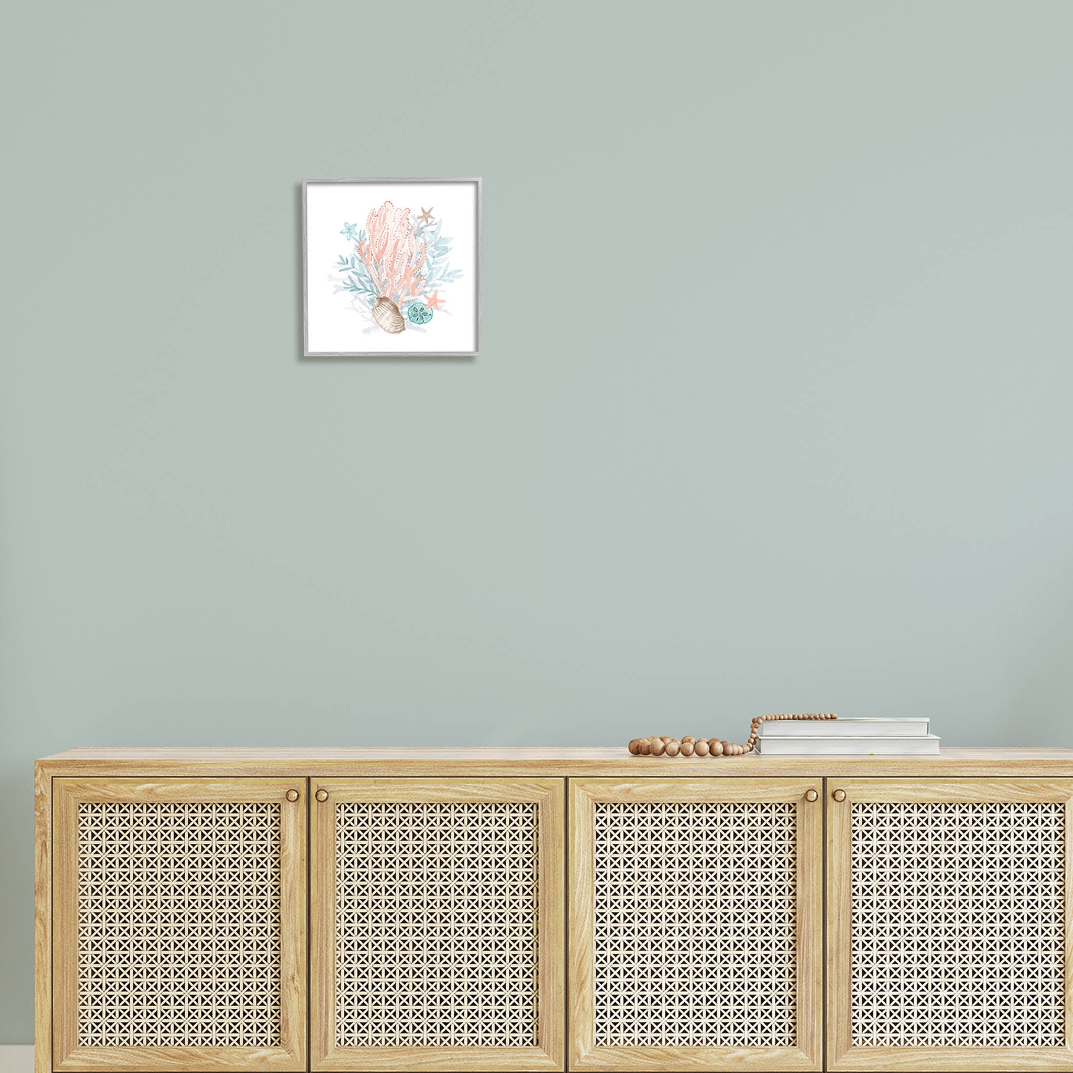 Aquatic Coral Pattern Seashells Animals & Insects Graphic Art Gray Framed Art Print Wall Art
