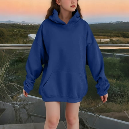 SGFCWSX Fleece Hoodies for Girls Solid Color Sweatshirt Kids Thermal Sweatshirts Navy Size 3-4T