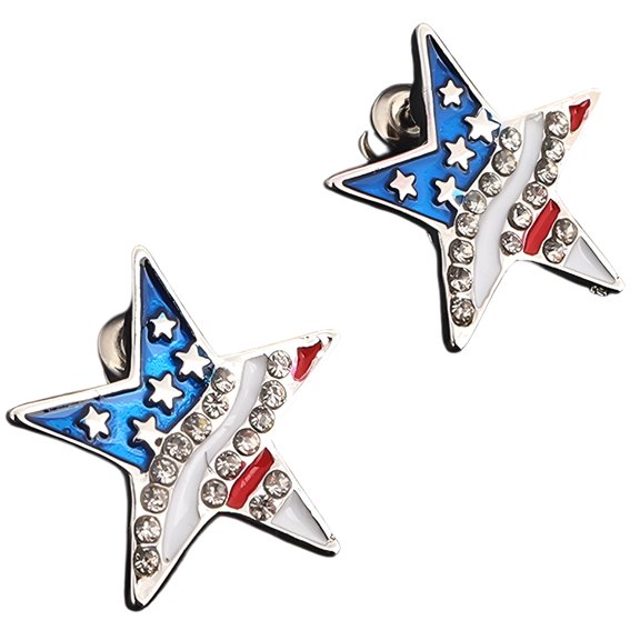 DESIGNICE 2026 New American Independence Day Earrings Flag Color Earrings Pentagram Rhinestone Earrings for Holiday, Party, Parade, Celebration