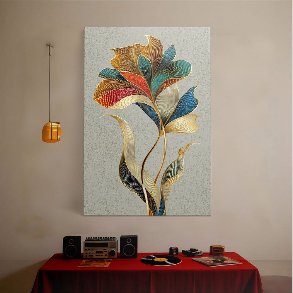 1pc Modern Artistic Floral Canvas Painting with Gold - Accented Leaves, framed Decor room hanging Wall Picture Decor for Home Gifts, living room, bathroom, bedroom, kitchen wall art decor canvas wall