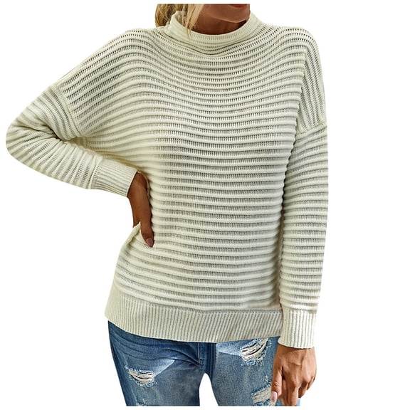 JINMGG 2026 Fall Winter Plus Size Sweaters for Women,Women Fashion Solid Color High Collar Long Sleeves Socket Sweater Tops