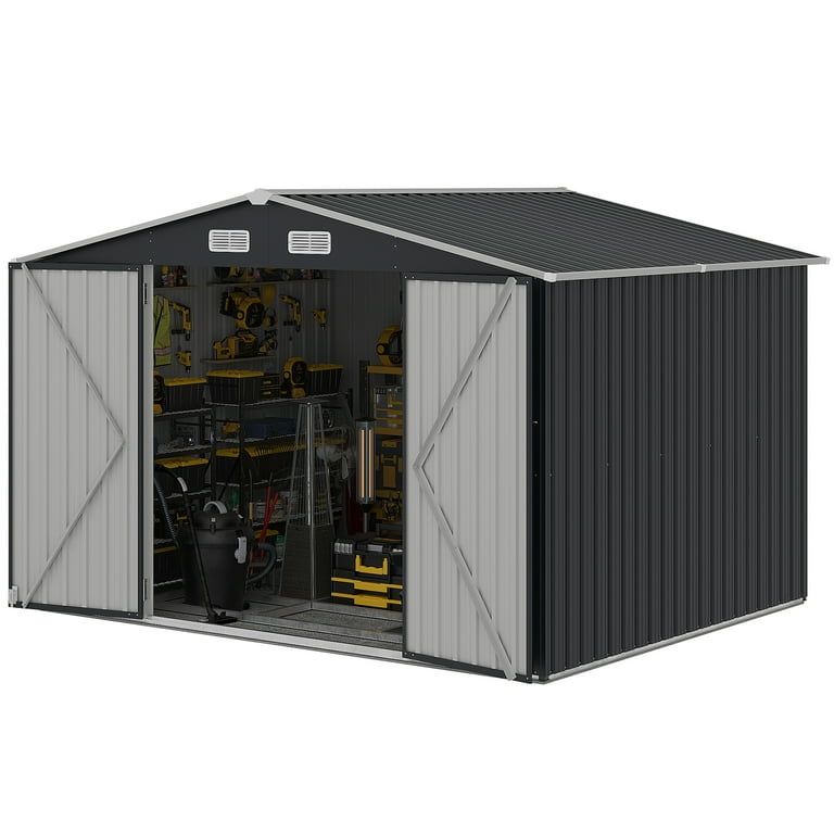 Aoxun 10'x 8' Metal Outdoor Shed with Base Frame, Lockable Door