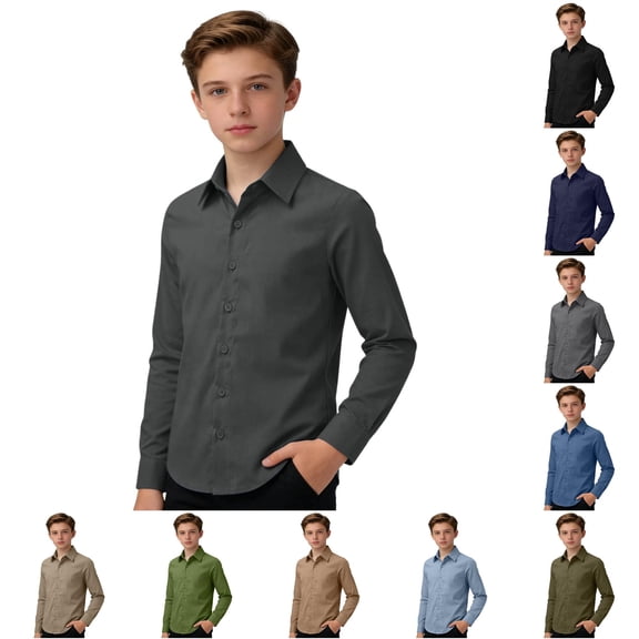 Zhanqunnn Boys Long Sleeve Button Down Shirt Linen Blend Classic Fit School Daily, Size 7-8 Years
