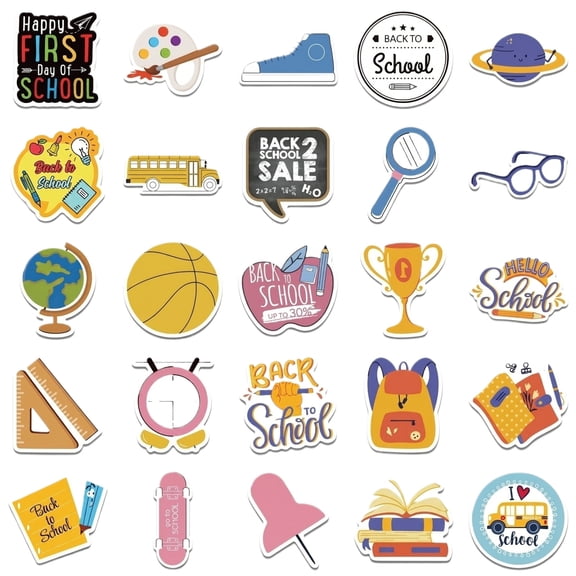 50 Sheets Back to School Stickers, Waterproof Vinyl Decals for Stationery Decoration, Student Reward Stickers, DIY Planner Art and Office Supplies, Multicolor