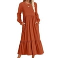 thumbnail image 2 of Ecqkame Summer Dresses for Women Loose Casual Solid Color Long Sleeve Round-Neck Flowy Dresses for Women A-Orange XXL on Clearance, 2 of 4