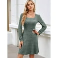 thumbnail image 4 of Vestido Estilo Babydoll Informal de Otoño con Cuello Cuadrado y Larga para Mujer. Verde S, 4 of 7