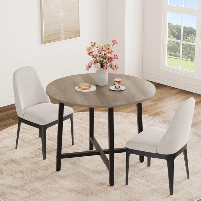 31.5" Round Dining Table Seats 2-4, Wood Top Metal Frame, Space Saving Kitchen Table, Chairs Not Included