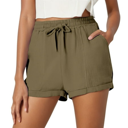 Women s Solid Color Casual Plus Size Boy Shorts Underwear for Women Drawstring Pocket Shorts Stylish Womens Sleep Shorts Plain Weave Beach Shorts Women Shorts athletic Long Plaid Shorts for