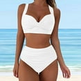 thumbnail image 2 of Cathalem 2 Piece Bathing Suits for Women High Waisted Color Block Swimsuit 2025 Summer Beach Swim Bathing Suit (White,L), 2 of 7