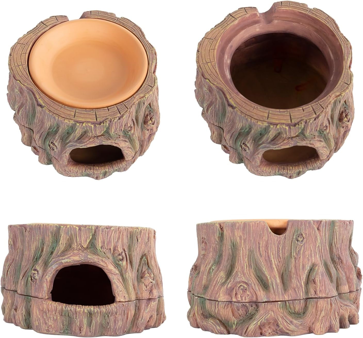 Xwl 3 in 1 Reptile Hide Cave with Detachable Base & Humidity Dish, Essential Tank Terrarium Decor Humid Hideout Accessories for Small Reptiles Crested Gecko, Leopard Gecko, Lizard, Snake, Crabs