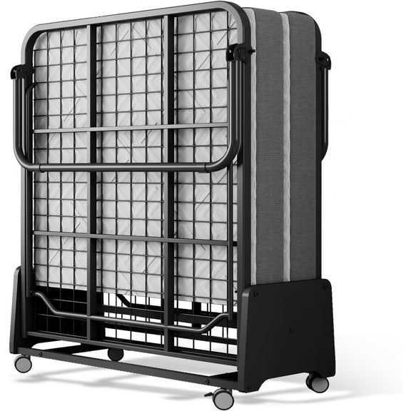 Folding Bed with Mattress - 75x38 Twin Size Frame - Portable Rollaway Guest Bed with 5-inch Memory Foam Mattress - Space-Saving Foldable Design for Easy Storage (75"×38")