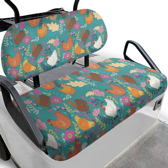 Pzuqiu Chicken Floral 2-Piece Golf Cart Seat Cover Set | Breathable Washable Universal Protector for Most 2-Seater Golf Carts