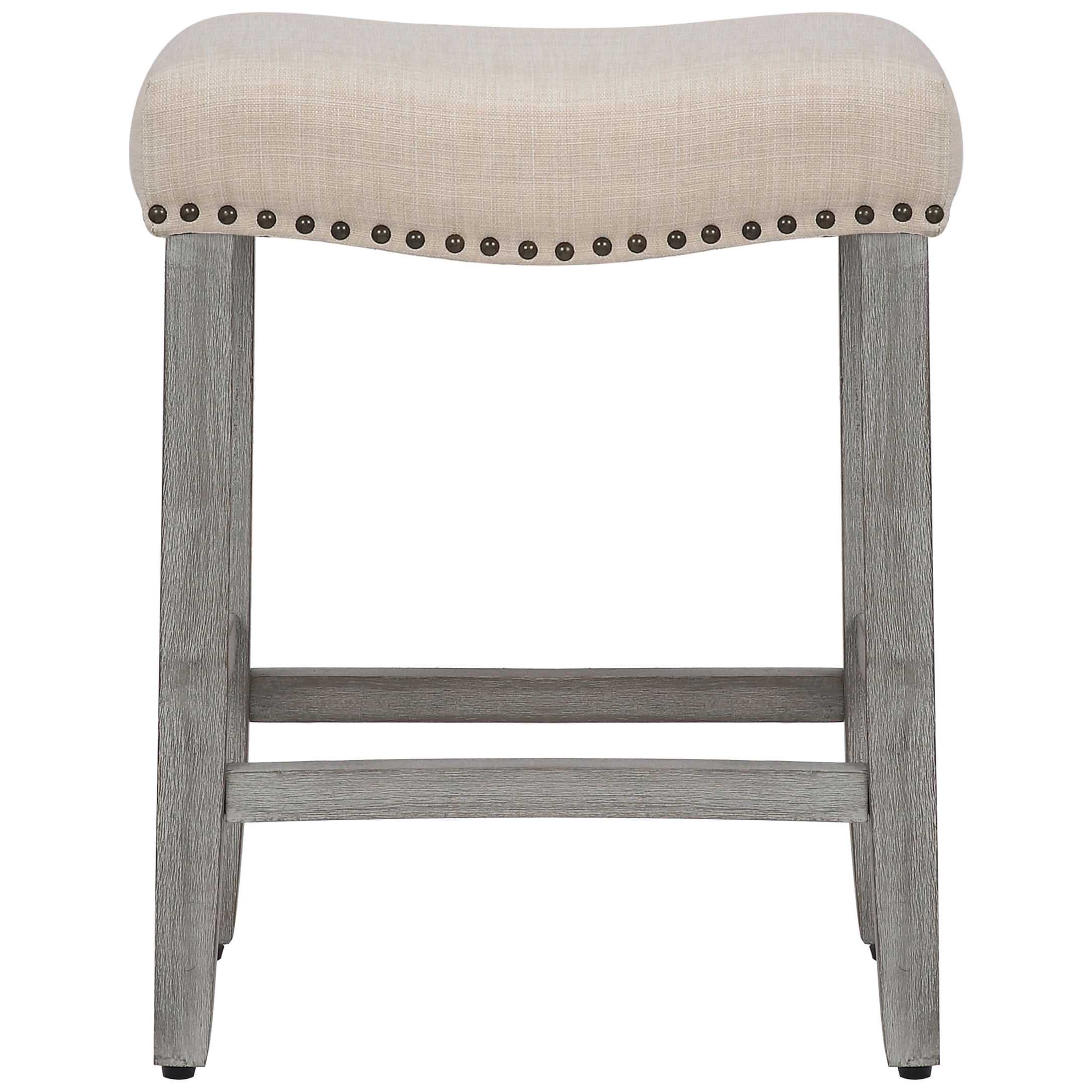 24" Inch Upholstered Saddle Seat Bar Stool, Antique Gray/Beige