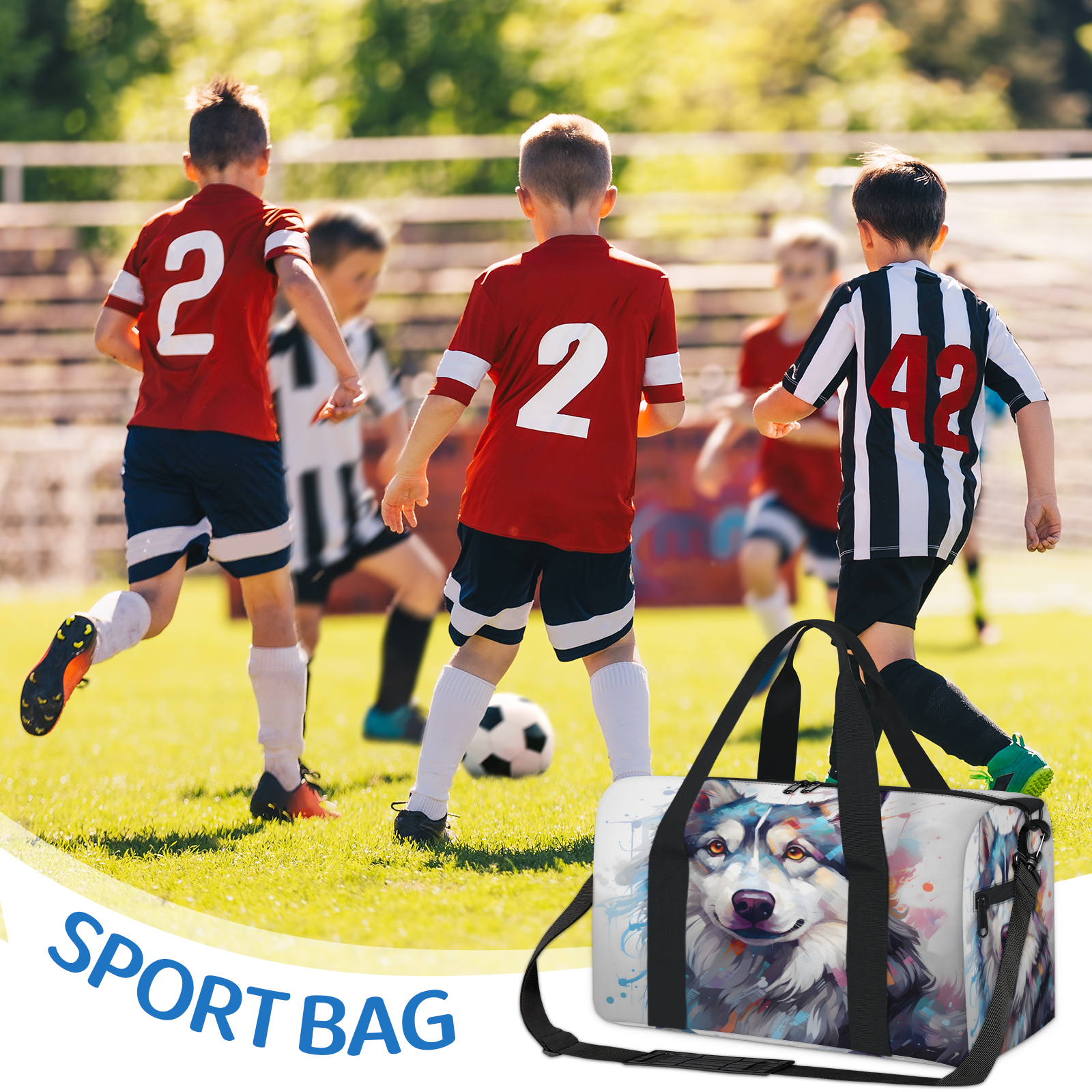 Herdesigns Wtaercolor Husky Dog Gym Bag for Women, Duffle Bag for Travel Sport, Lightweight Waterproof Carry on Weekender Overnight Dance Yoga Workout Bags