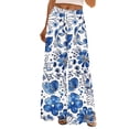 thumbnail image 2 of ClodeEU Women's Print Wide Leg Pants , Loose Fit Casual Trousers with Drawstring Waist and Pockets White 03,Womens Plus L, 2 of 4