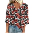 thumbnail image 2 of AOOCHASLIY Clothes Trendy Women Tops Women Loose 3/4 Sleeves T-shirt V Neck Blouse Casual Fashion Printed Tops, 2 of 5