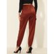 thumbnail image 4 of Pantalones cargo de satén sedoso de tiro alto elástico con cordón para mujer marrón S, 4 of 6