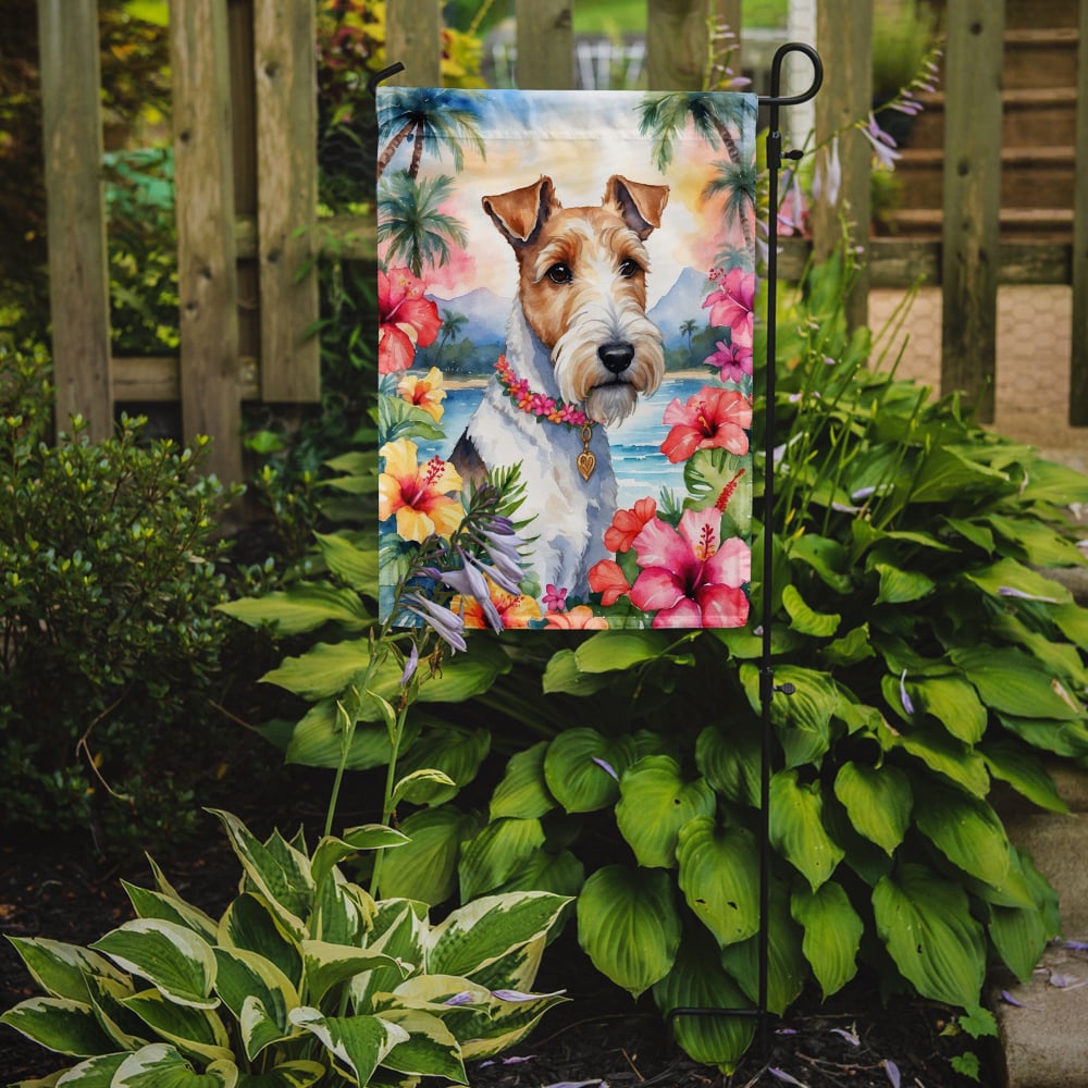 Fox Terrier Luau Garden Flag 11.25 in x 15.5 in