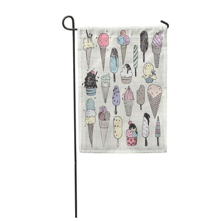 SIDONKU Birthday Ice Cream Drawings Black Cane Child Childhood Clip Cold Garden Flag Decorative Flag House Banner 12x18 inch