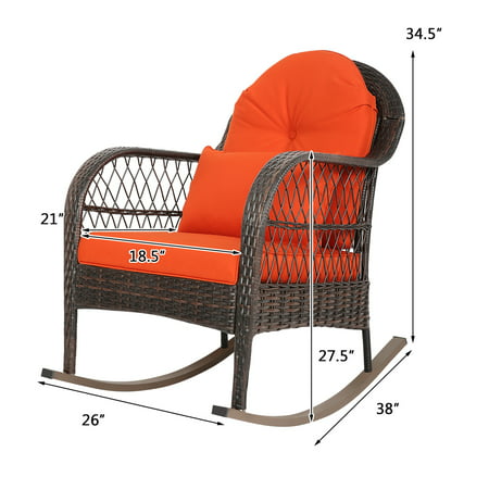 Gymax Patio Rattan Wicker Rocking Chair, Cushions For Outdoor Wicker Rocking Chairs