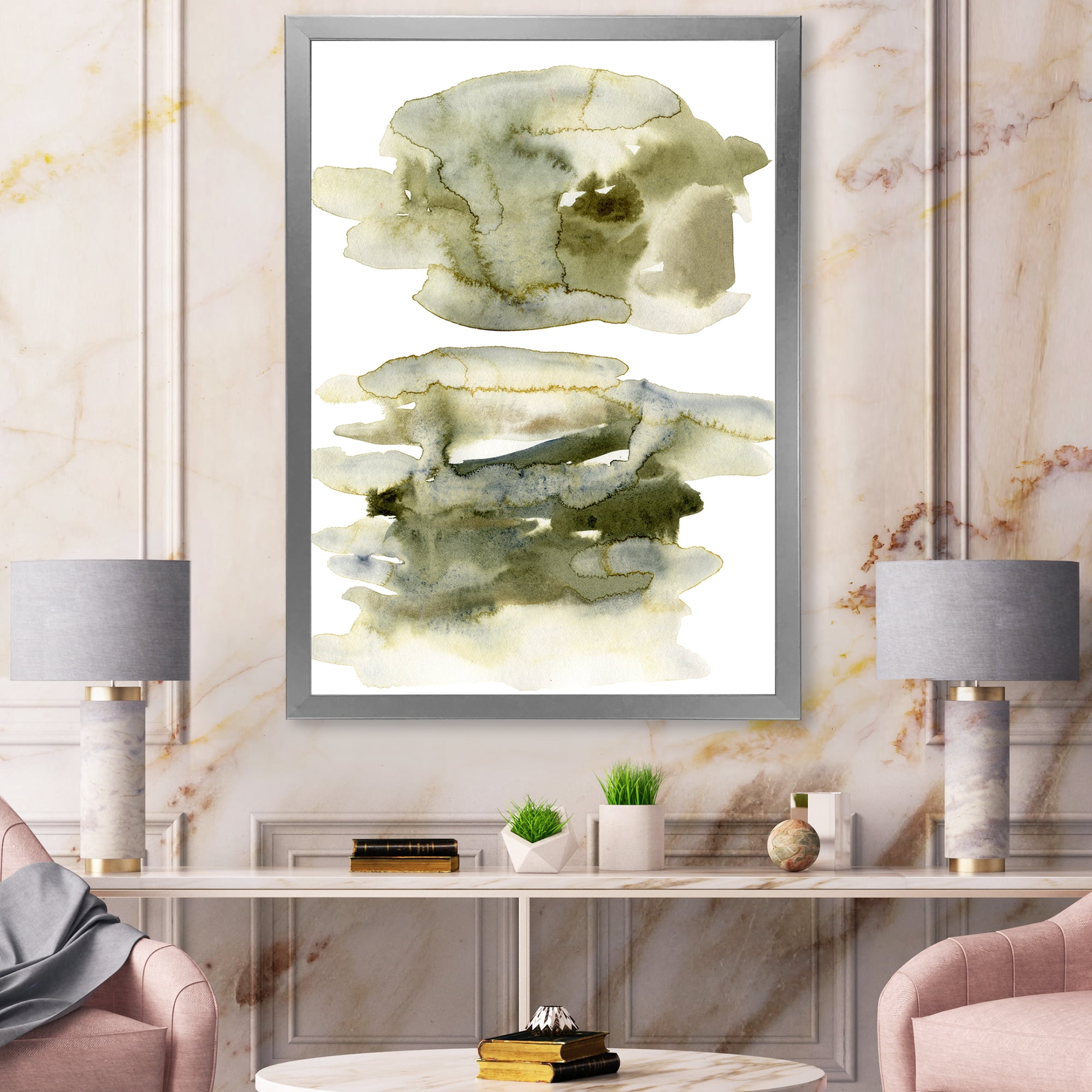Designart 'Abstract Clouds In Dark Green II' Modern Framed Art Print