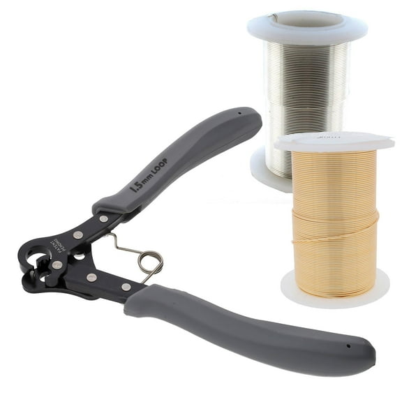 The Beadsmith Looper Kit – Includes a 1-Step Looper Plier & 2 Tarnish-Resistant Wire Spools, 15 Yards Each in Silver & Gold – Create Consistent Loops for Wire Jewelry in One Step