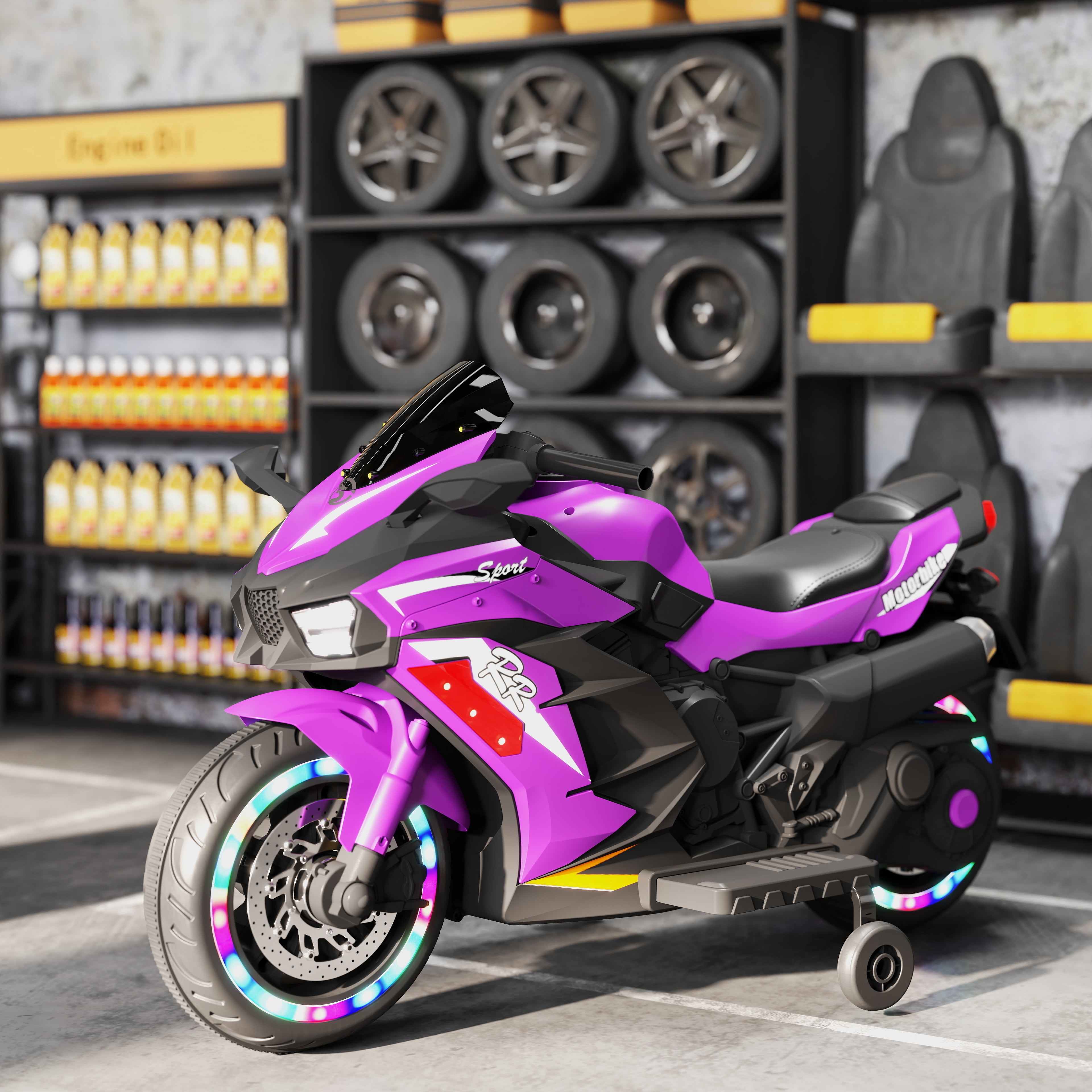 Werseon 12V Motorcycle Ride on Toy for Kids Ages 3+, Rechargeable Motorcycle with LED Light & Training Wheels, up to 90lbs, Purple