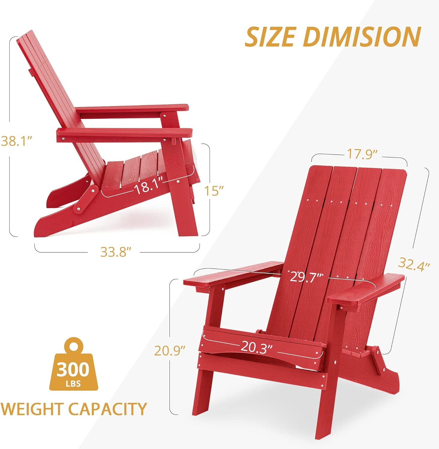 Dycanpo Folding Adirondack Chairs Set of 8, Hdps Poly Modern Outdoor Chair Weather Resistant, Red