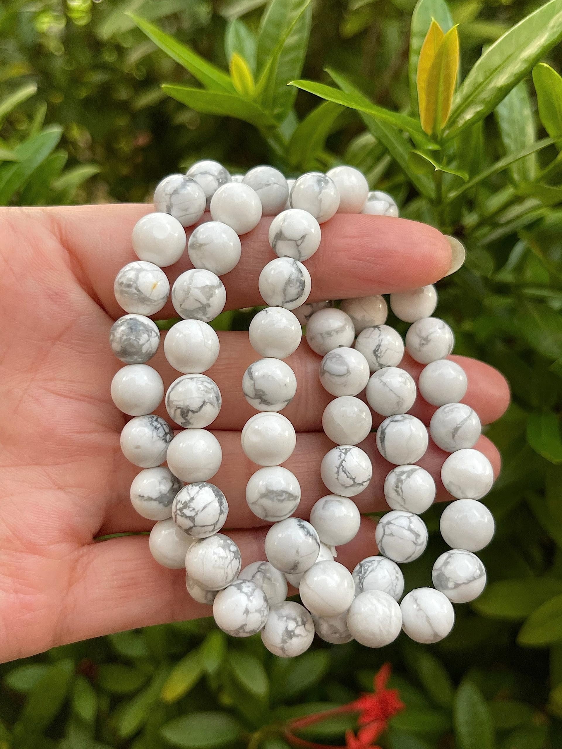 White Howlite Crystal Bead Bracelet 8mm, Wholesale Genuine White Howlite Stretch Gemstone Bracelet, Gift for Men & Women (5)