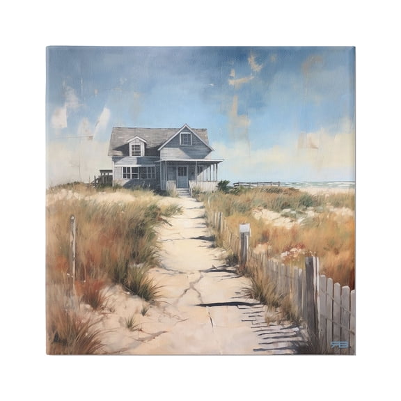 Stupell Industries Coastal Beach House Landscape Painting Gallery Wrapped Canvas Art Print Wall Art, 17 x 17