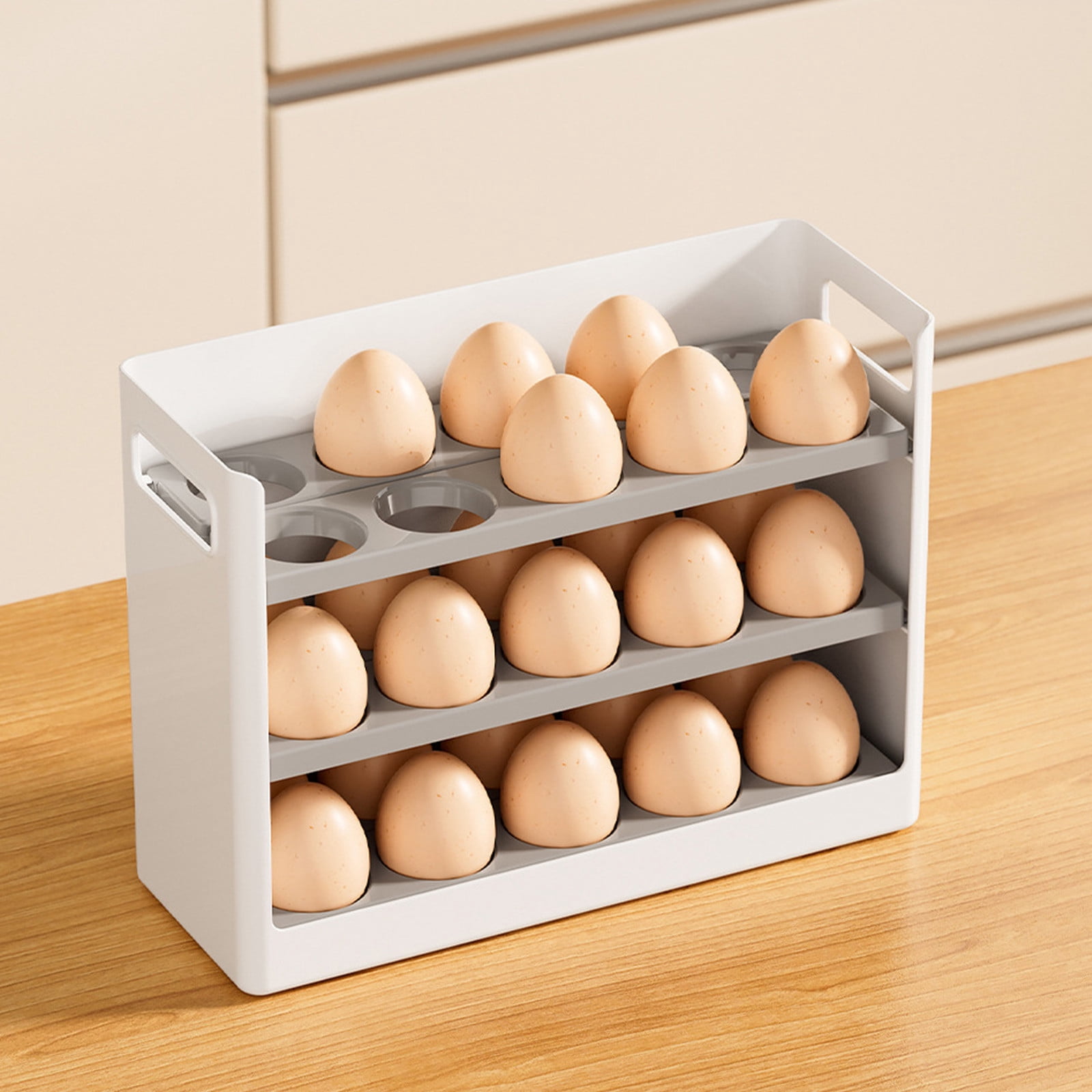 UNLLLL Plastic Egg Holder with Removable Inner Tray, Space Saving Egg Container for Fridge, 3 Tiers Fridge Egg Rack, Holds Up to 30 Eggs, for Kitchen Fridge Counter Top
