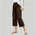 thumbnail image 6 of Yyeselk Cropped Jeans for Women Casual High Waisted 4 Button Down Straight Wide Leg Pants Loose Fit Cargo Denim Pants with Multi Pockets Coffee S, 6 of 6