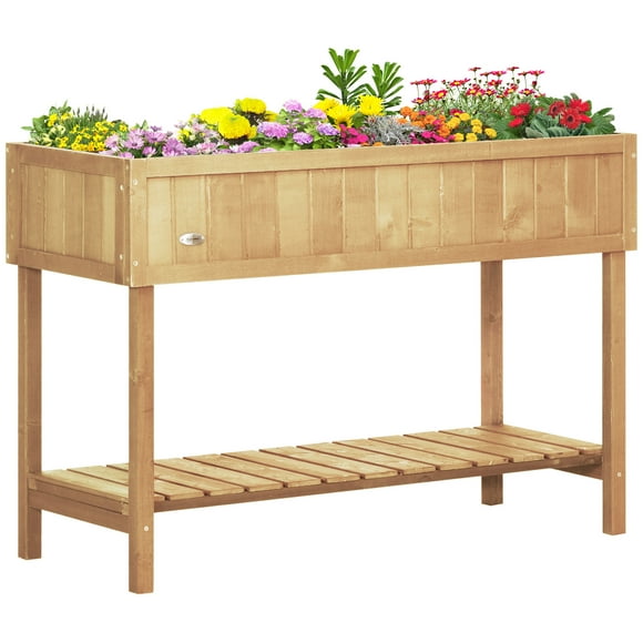 Outsunny 43.25' x 18' x 30' Wooden Raised Garden Bed with Shelf