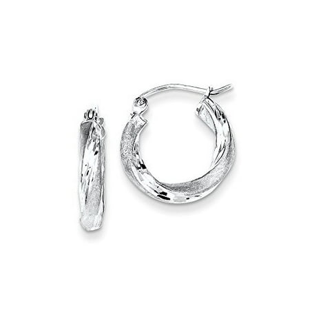 .925 Sterling Silver 13 MM Satin and Diamond-Cut Twisted Hoop Earrings