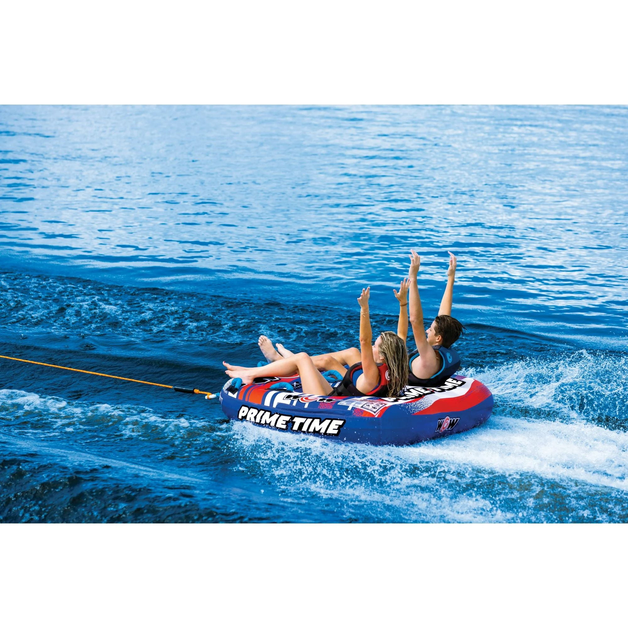 WOW Watersports Prime Time 2 Person Inflatable Towable Tube for Boating, Children to Adults 12+ and WOW Sports 2K Tow Rope for Boating, Towables and Watersports, 60 ft
