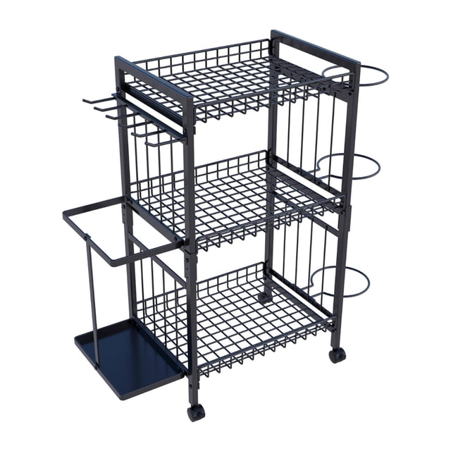 Organizador de equipos deportivos, carrito de almacenamiento de garaje, soporte de baloncesto de 3 niveles con ruedas, estante de almacenamiento de