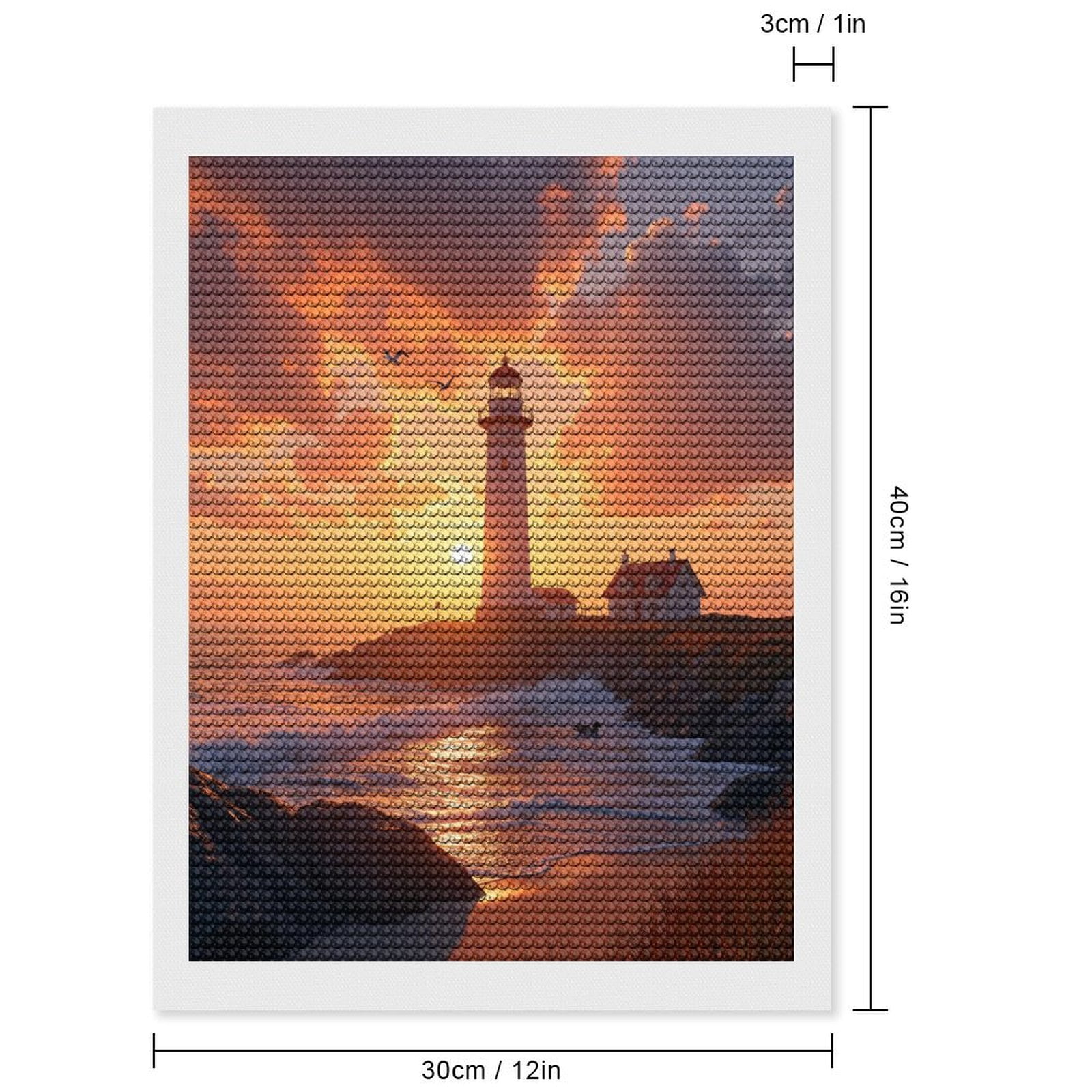 Diamond Art Kits for Adults, Sunset Lighthouse Ocean Waves Birds 5D Diamond Painting Kits for Adults Beginners, DIY Full Drill Diamond Painting, Gem Art and Crafts 12x16