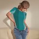 thumbnail image 3 of Fotbe Teal Color Body de Mujer con Cuello Redondo y Mangas Cortas, Sin Mangas Ajustado, Suave, Cómodo y Básico-X-Large, 3 of 7