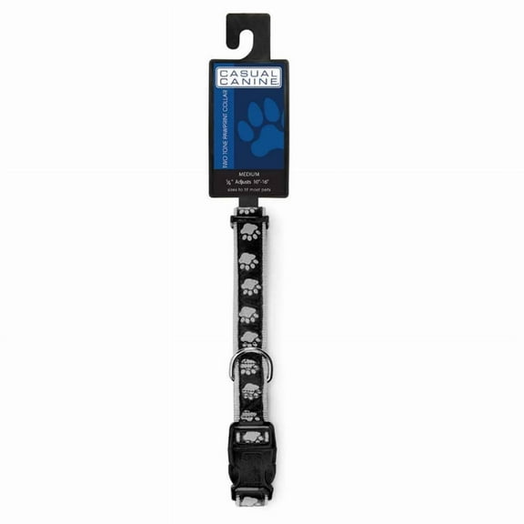 Casual Canine  10-16 in. Two Tone Pawprint Dog Collar, Black